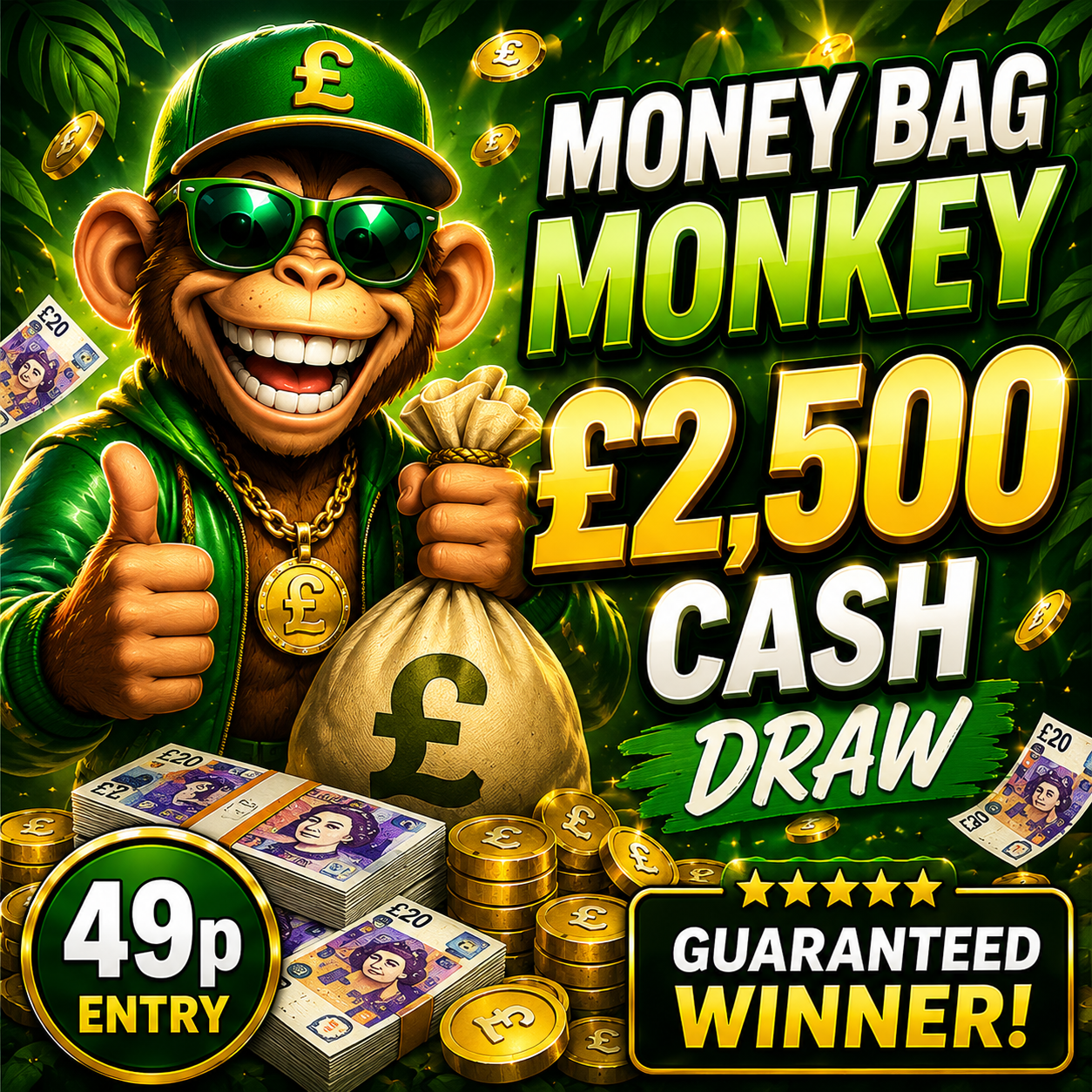 Money Bag Monkey £2,500 Cash Draw