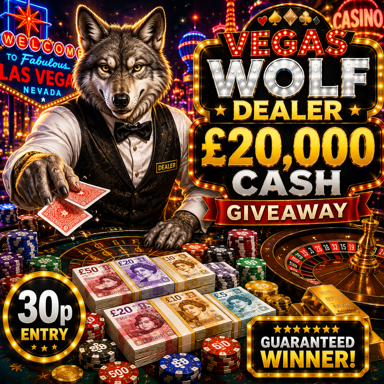 Vegas Wolf Dealer £20,000 Cash Giveaway